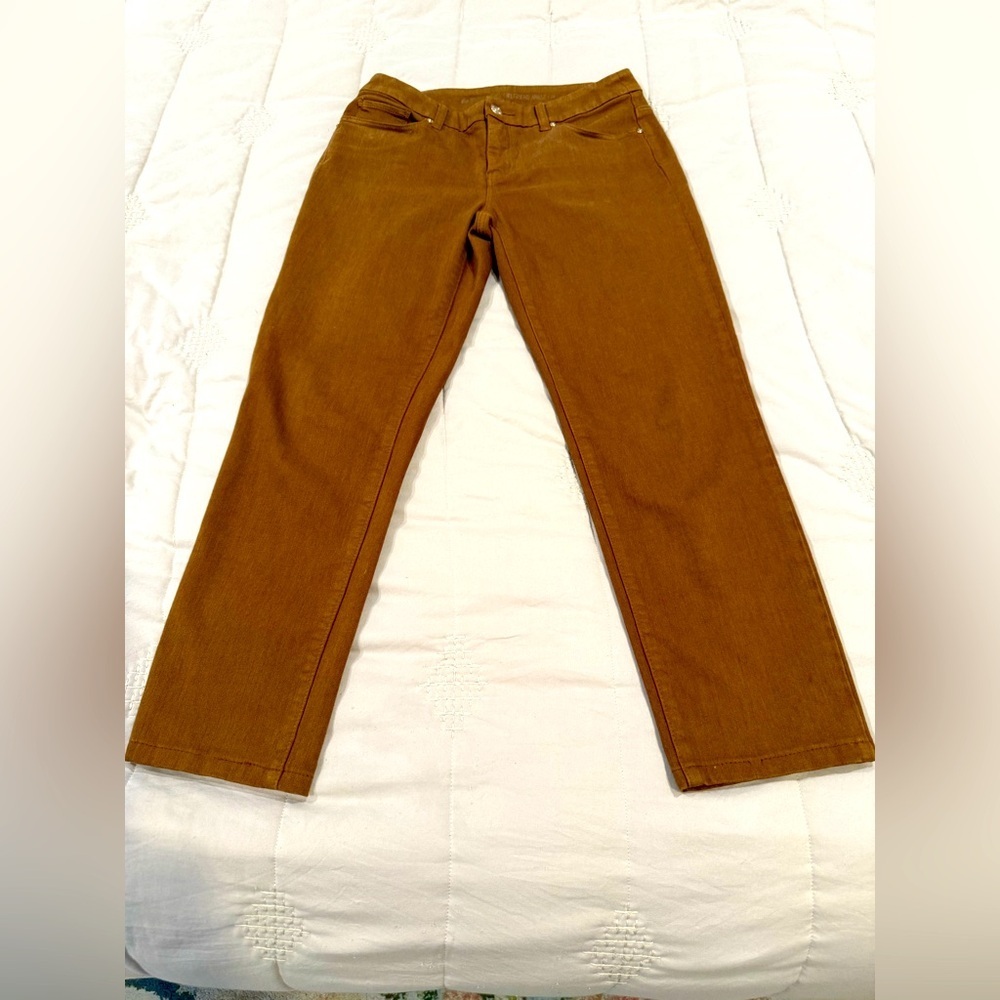 Chico’s So Slimming Girlfriend ankle pants, sz00. Sueded finish caramel …